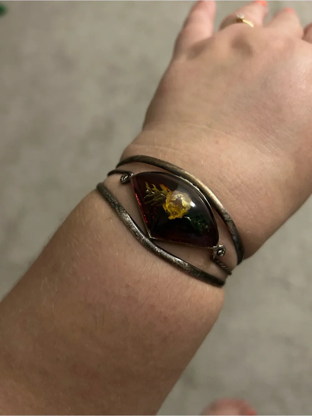 Rare vintage Alpaca Mexico Amber Cuff Bracelet